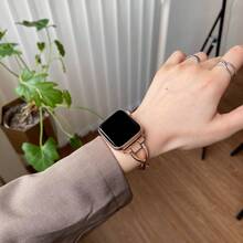 1 chiếc dây đeo đồng hồ kim loại hình chữ X đính đá pha lê dành cho nữ, tương thích với Apple Watch 38/40/41/42/44/45/49/46mm Ultra2/Ultra/10/9/8/7/6/5/4/3/2/1 - Hoa hồng vàng - Xem 2