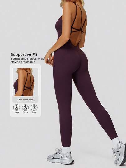 Sodalemon Women's Fitness Jumpsuit, Backless Elastic Sports Outfit, Outdoor Sleeveless Yoga Jumpsuit