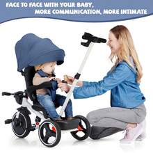 UBRAVOO Baby Tricycle Foldable With Adjustable Parent Handle, Safety Harness, Wheel Brakes And Removable Canopy, Stroller Bike Gift For Toddlers 10-60 Months - Blue - View 3