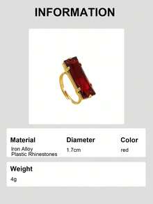 1pc Elegant Luxury Colorful Rhinestone Rectangular Adjustable Open Ring, Suitable For Women's Daily, Bar, Party Wear - Rectangular Rhinestone Ring - View 11