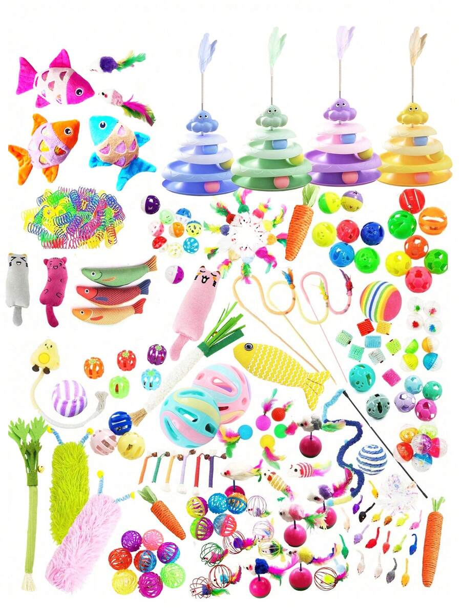 5/10/15/20/25pcs Cat Toys Set - Bells, Balls, Sisal Scratching Posts, Interactive Wands, Catnip Toys, Pet Supplies, Birthday/Holiday Gifts - Multicolor - View 1