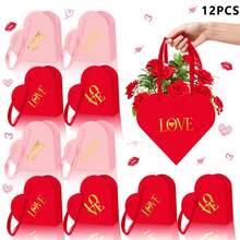 12pcs Romantic Heart Shape Flower Wrapping Paper Bags | Exquisite Love Pattern, Lightweight, Sturdy Material, Perfect For Wedding Party Candy Chocolate Gift Packaging Supplies - Multicolor - View 9