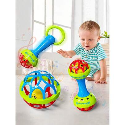 Bộ đồ chơi lục lạc búa cho bé 1/2/3 món, họa tiết mặt cười dễ thương, bộ kết hợp, búa đơn và đôi, bóng tập chơi, đồ chơi phát triển nhận thức cho trẻ sơ sinh, đồ chơi giáo dục sớm giúp bé ngủ ngon, tương tác cha mẹ - con cái, tạo âm nhạc, luyện thính giác, quà tặng ngày lễ/sinh nhật/tiệc tùng, bộ đồ chơi cho bé trai và bé gái mẫu giáo.