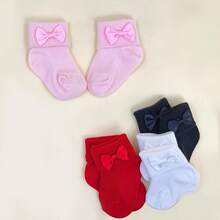 5双装婴儿纯色短袜，新年袜，经典红、黑、白、粉、米色，饰有蝴蝶结，色彩鲜艳，柔软舒适，适合春、夏、秋季日常穿着，适合0-3岁宝宝，节日袜，精美礼物，情人节袜 - 彩色 - 查看 5