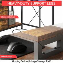 Mesa Esquinera en Forma de L con Tomas de Corriente y Luces LED | Estación de Trabajo Ergonómica para Oficina en Casa - Marrón - Ver 4