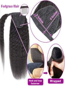 卷曲直发马尾接发片，真人发夹式马尾接发，自然黑色马尾接发片，真发Remy发片，长款卷曲直发夹式真人发马尾接发片，30英寸 - SNatural - 查看 5