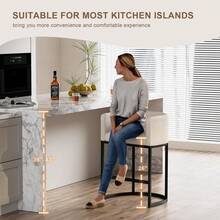 26" H Counter Height Bar Stools Set Of 3, Modern Barrel Counter Stools With Backrest And Arms, Linen Fabric Upholstered Accent Barstools For Kitchen Island,Support 450 LBS (Beige) - Walnut - 查看 11