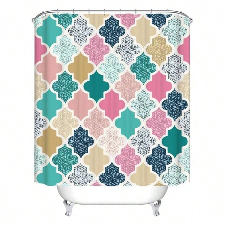 Irregular Geometry Pattern Digital Print Bath Shower Curtains Bathroom Decor, Polyester Waterproof Fabric Bath Curtain with 12 Hooks, 70x70 Inches, Multicolor - 70" de ancho x 70" de alto + Multicolor16 - Ver 1