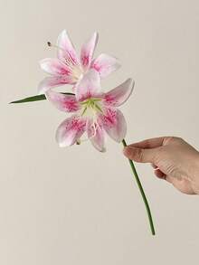 3支/6支仿真百合花，家居装饰，桌面摆件，插花，人造植物，塑料花，花园装饰，婚礼装饰，花束 - 彩色 - 查看 19