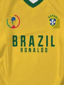 Maglietta a maniche lunghe con stampa di lettere e numeri, stile della nazionale di calcio del Brasile, vestibilità ampia, comoda, leggera, casual per campus e strada, adatta per primavera/estate/autunno