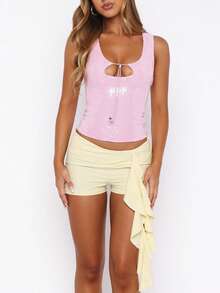 Womens Leopard Print Tank Top Sleeveless Sequin Crop Tops Party Club Sexy Y2K V Neck Halter Top - Pink - View 5
