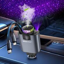 W&O Car Acessesories With 3-In-1 Multifunctional Car Charger: Perfume Diffuser, Purple Starry Sky Light & Dual 80cm Retractable Cable Charger – Durable Design, Perfect Christmas/Birthday Gift For Car Lovers. - ánh sáng xanh - Xem 9