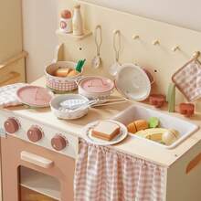 Robotime ROBUD Kids Metal Cookware Toy Set – Mini Simulation Kitchenware Set, Including Stove And Tableware, Suitable For Children Aged 3 And Up, Creating Your Own Exclusive Kitchen Game, Available In Pink, Blue, And Yellow - 粉色 - 查看 4