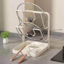 1套，厨房锅盖架，免钻孔锅盖收纳架，节省厨房空间，带沥水盘，易于清洁