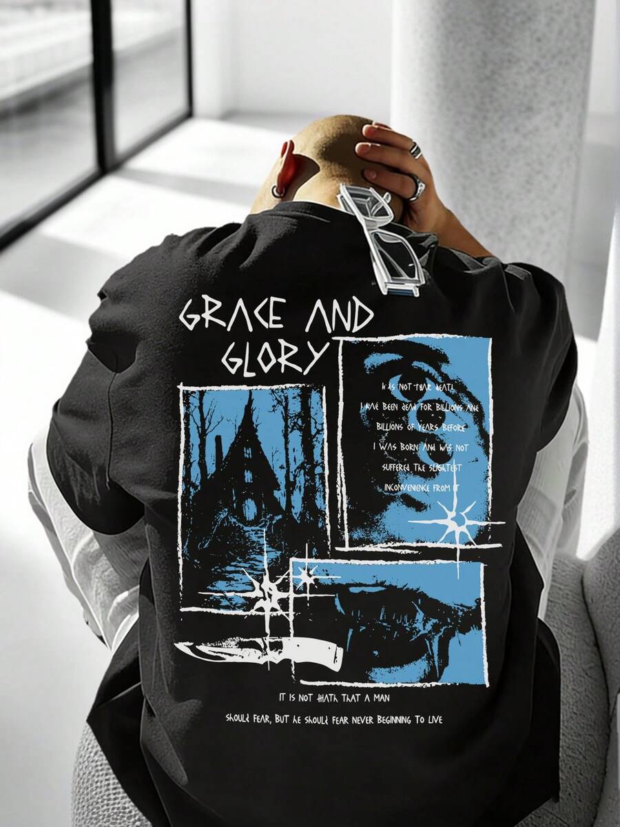 Zrgoth K-GLORY Men's Casual Street Minimalist Natural Landscape Print Short Sleeve T-Shirt - Black - View 1