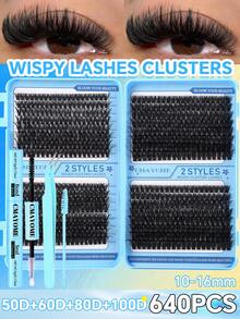 640pcs D-Curl Flared False Eyelashes Set, Includes Glue, Sealer, Tweezers And Brush, Beginner-Friendly, Large Capacity Lash Book, Suitable For DIY Makeup, Thick & Fluffy Lashes To Enhance Eyes, Long-Lasting, Segmented Design For Easy Application, Ideal For Daily, Wedding, Outdoor, Travel, Nightclub Party, Music Festival And Other Occasions, Perfect Gift For Women - 藍色 - 查看 13