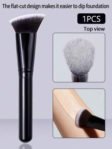 1pc Black Angled Blush Brush, Contour Brush, Highlighter Brush, Powder Brush, Flat Angled Face Makeup Brush, Soft Hair Single Brush - Black - View 3