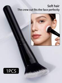 1pc Black Angled Blush Brush, Contour Brush, Highlighter Brush, Powder Brush, Flat Angled Face Makeup Brush, Soft Hair Single Brush - Black - View 2