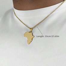 Gold-Tone Africa Map Pendant Necklace, Stainless Steel Gold Plated African Jewelry, High Quality African Jewelry, Ideal Gift For Family And Friends - Gold - View 2