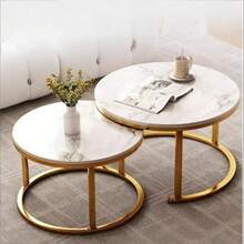 Nesting Coffee Tables Set Of 2 Round Stacking Sofa Side Tables For Living Room - White - View 5