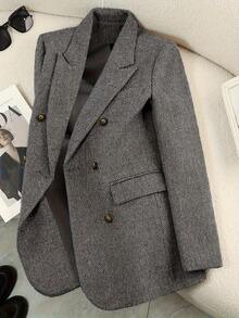 Áo khoác blazer nữ thanh lịch, phù hợp cho cả công sở và thường ngày, thiết kế cài nút phía trước, thích hợp cho văn phòng, đám cưới, mặc hàng ngày, dành cho phụ nữ chuyên nghiệp. - màu đen - Xem 2