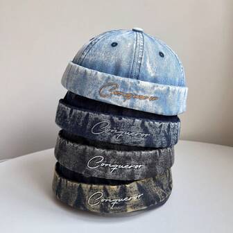 1 pieza Sombrero de vaquero americano vintage desgastado y desteñido, con bordado de letra, gorra casual de estilo callejero y hip hop unisex