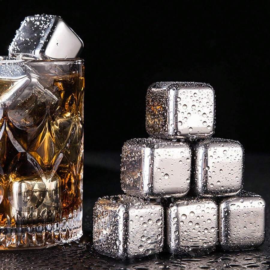 8Pcs Stainless Steel Drink Whiskey Metal Stone Reusable Ice Cubes Cooling Rocks - Silver - View 1
