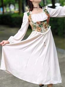 فستان رسمي بقصة قصر 2 في 1 لتنحيف الخصر، فستان أبيض طويل الأكمام بطراز فرنسي قديم، مناسب للمضيفات والدراما والعروض والرقص على المسرح - متعدد الألوان - مشاهدة 3