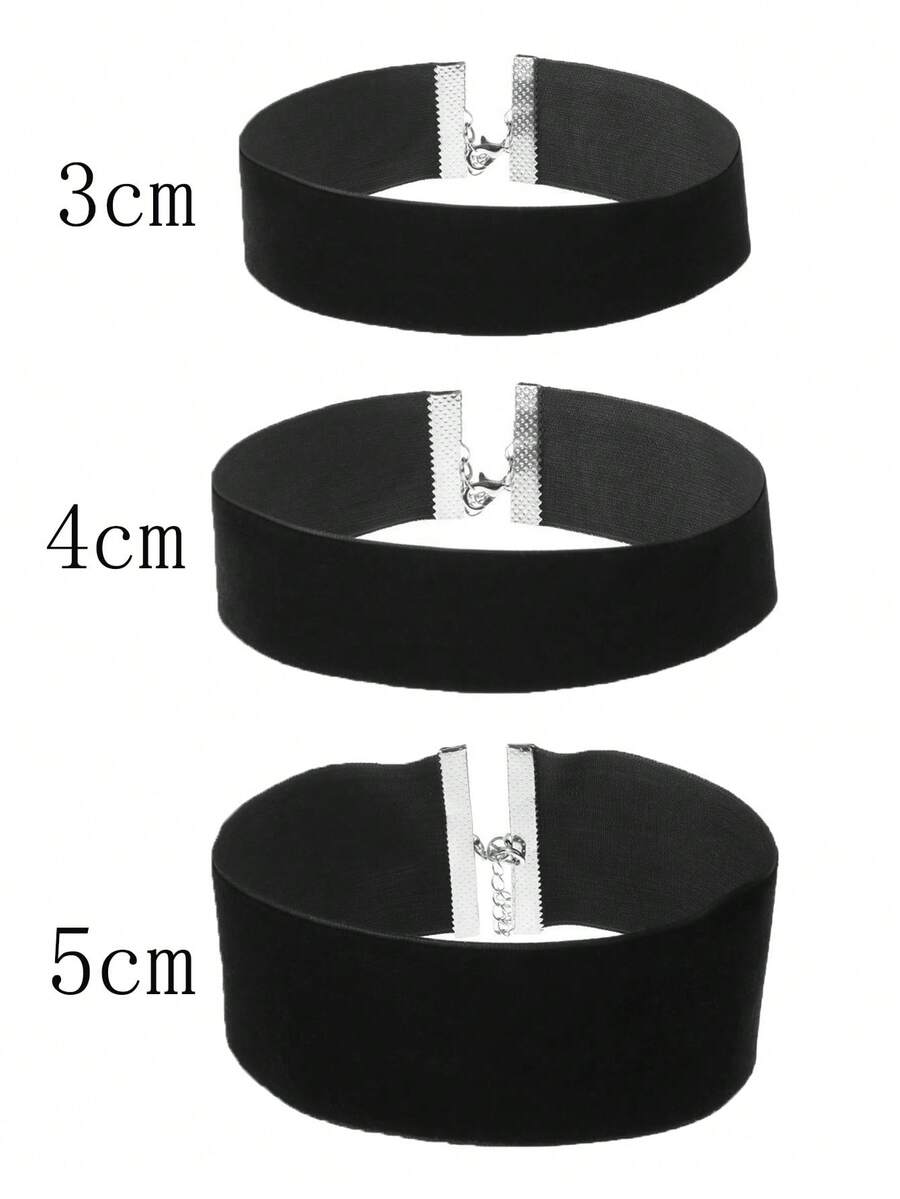 3件套女士时尚朋克风宽丝绒黑色颈链，哥特式项圈项链套装 - 黑色3條 - 查看 1