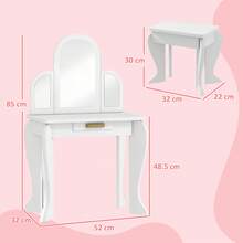 HOMCOM Kids Dressing Table And Stool Kids Vanity Set Makeup Desk W/ Mirror, Drawer, For Ages 3-6 Years, White - White - View 4