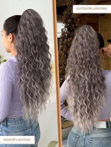 26 Inch Ombre Gray Wavy Heat Resistant Synthetic Claw Ponytail Wig, Suitable For Women To Wear On Christmas, Halloween, Music Festivals, Parties And Daily Use