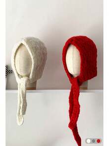 1 件女士纯色厚针织护耳拉法帽，秋冬新款保暖修脸针织帽，简约纯色拉法帽针织保暖耳罩头饰