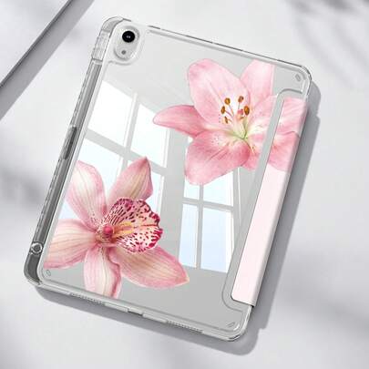 Cute Pink Floral Pattern Basic Pad Cases Pink Hibiscus Protective Case, Compatible With IPad Air 4/5 10.9", Compatible With IPad 7/8/9 10.2", Compatible With IPad (A16) 11" (11th Gen, 2025 Model), Built-In Apple Pencil Slot, Also Fits Galaxy Tab A9 11", Tab A9 8.7", Cute Style, Suitable For Back To School, New Year, Spring Gift Birthday Party