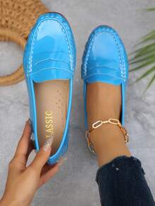 女士平底休闲乐福鞋，软底，户外防滑平底鞋，轻便舒适的中年妈妈工作/休闲鞋 - 藍色(918-5) - 查看 7