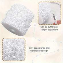 1 Roll Of Extra Long Beaded Wreath, Elegant White Faux Pearl Beaded Chain, Suitable For Wedding, Party Decoration, Durable And Flexible Hanging Ornaments, Wreath, Center Decoration Thread, Suitable For Home, Event, DIY Crafts, Event Decoration, Decorative Details, Home Decoration - Multicolor - View 4