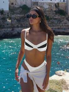 بكيني جديد للربيع/الصيف بألوان متباينة جذابة للنساء، مناسب لعيد الحب، عطلة الشاطئ، الحفلات، المواعدة - أبيض وأسود - مشاهدة 1