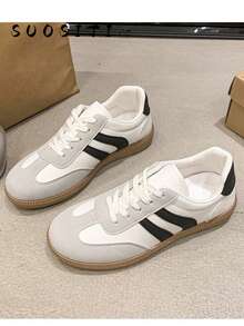 2025新款女式平底休闲轻便舒适运动鞋 - 黑與白 - 查看 6