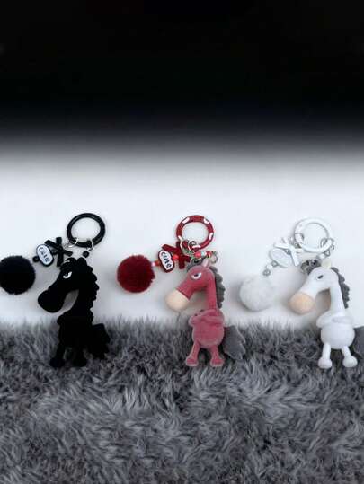 New Adult Cartoon Cute Unisex Flocked Keychain, High-Quality Horse Keychain, Bag Pendant, Small Accessory, Suitable For Daily, Holiday, Birthday Gifts, Key Chain