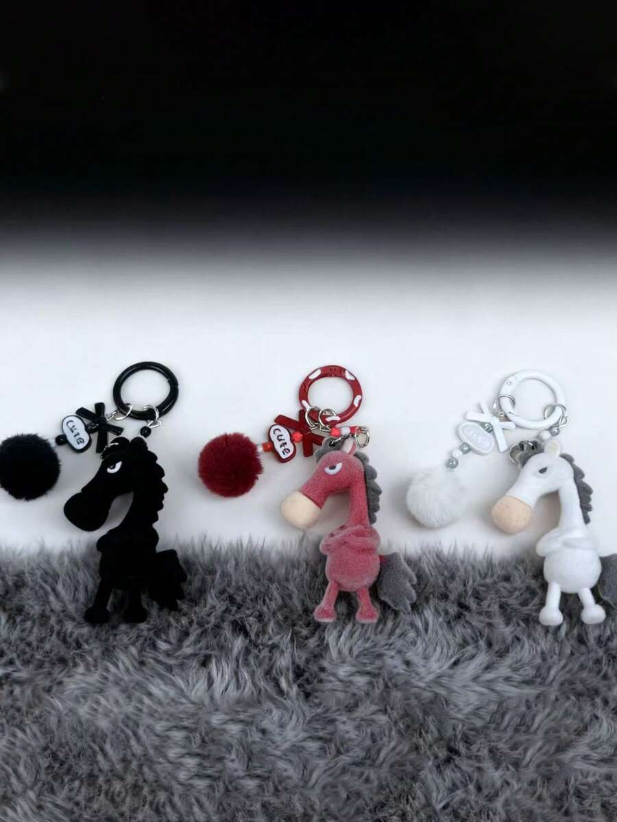 New Adult Cartoon Cute Unisex Flocked Keychain, High-Quality Horse Keychain, Bag Pendant, Small Accessory, Suitable For Daily, Holiday, Birthday Gifts, Key Chain