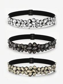 1条女士闪亮玻璃水晶弹力腰带 - 深灰色 - 查看 3