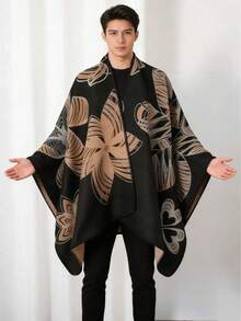 1件男士极简几何图案开衩披肩围巾 - 彩色 - 查看 3