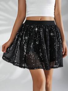 Girls' Party Sequin Mesh Mini Skirt (YY149) - Black - View 3
