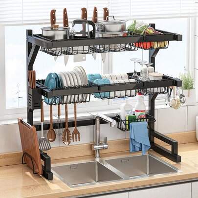 2026 New Kitchen Shelving Unit Dish Rack Above Sink Multi-Purpose Storage No Drilling Required Stainless Steel Construction Multi-Functional Countertop Drain Rack