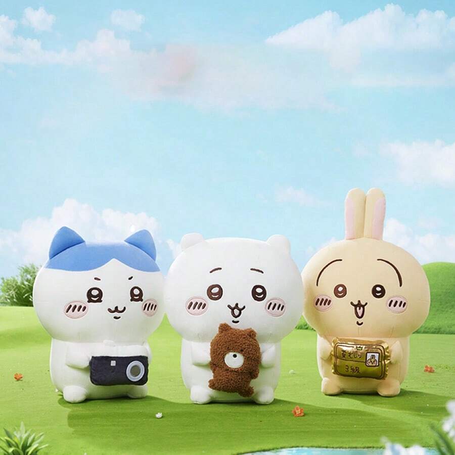 Miniso 8 món đồ chơi nhồi bông tạo dáng | Phụ kiện máy ảnh + Thiết kế tai màu xanh dương, Vải mềm mại, Trang trí phòng khách/Đệm sofa/Quà tặng dễ thương (1 cái) - Nhiều màu - Xem 1