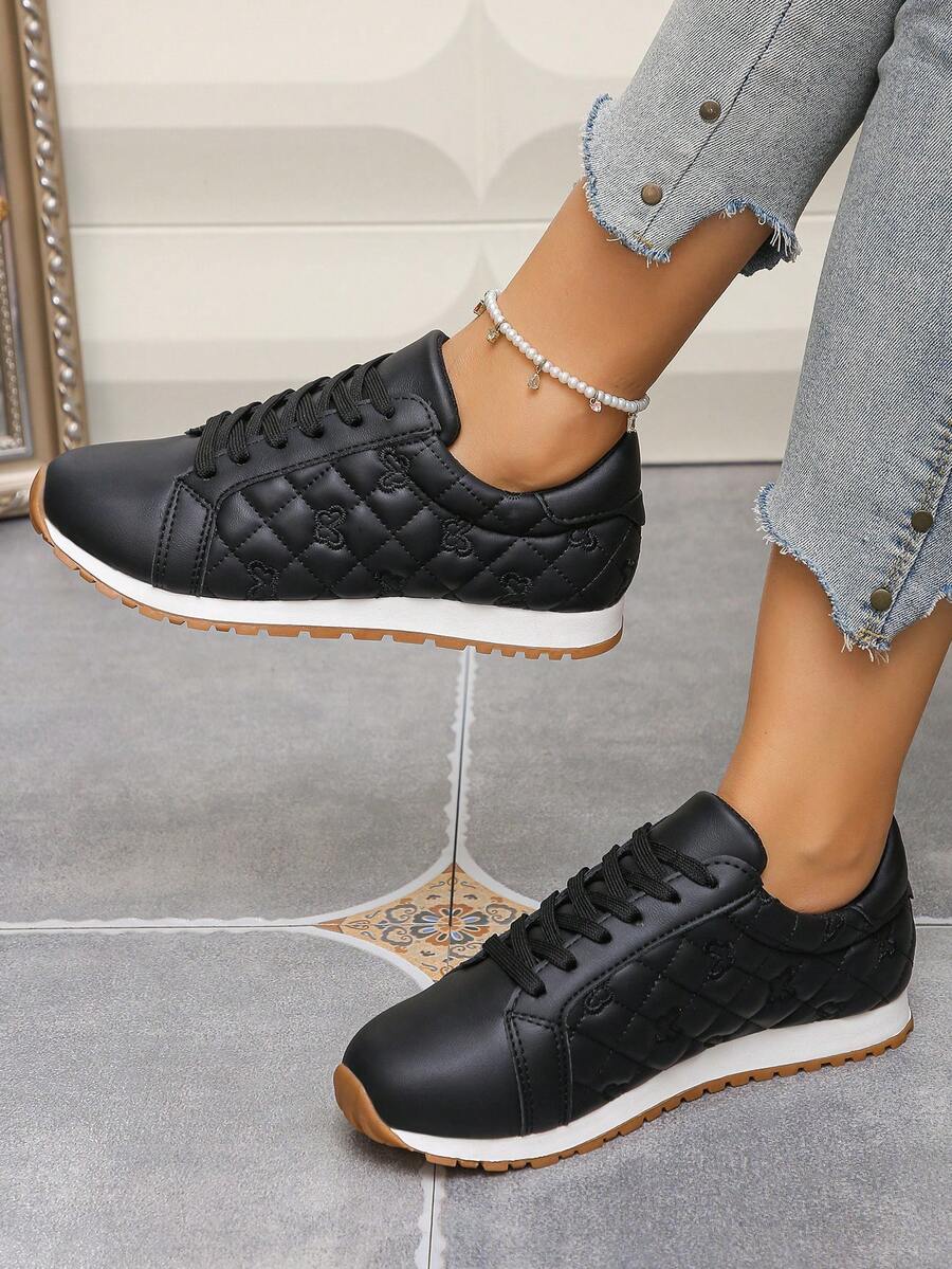 女士休闲黑色运动鞋，轻便步行鞋，百搭派对鞋 - 黑色 - 查看 1