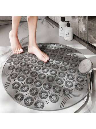 1个PVE材质圆形水晶吸盘防滑按摩沐浴刷，无需额外配件，圆形地毯浴室防滑垫，马桶淋浴按摩脚垫
