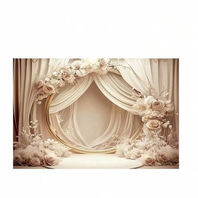 2D Flat Banner 1pc Elegant Vintage Floral Wedding Backdrop - Luxurious Polyester Design, With Drooping Flowers And Arched Ceilings, Easy To Hang, Power-Free - Perfect For Weddings And Celebrations