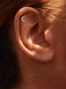 SereneSpark 1Pc Moissanite Stud Earrings 925 Sterling Silver Cartilage Earrings Hypoallergenic Flat Back 18K White Gold Plated Earrings For Daily Wear Wedding Party Engagement Fine Jewelry - White Gold - View 6