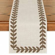 Beige & Brown Willow Leaf Patterned Table Runner, Seasonal Spring/Summer Kitchen Dining Table Decor, Home Party Decoration - Brown - View 11