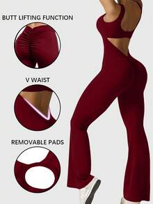 Speed mate Women's Sleeveless Yoga Jumpsuit With Butt Lifting, Women's Backless Yoga Jumpsuit - Burgundy - View 6